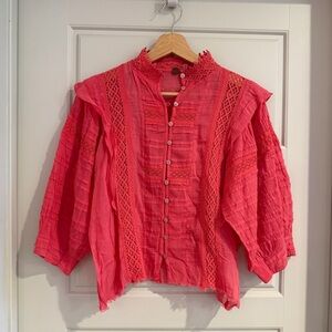 Free People Rosalind Pink Cotton Crochet Blouse Size Small